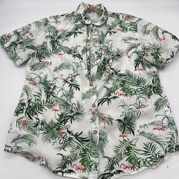 Denim & Flower Men's Flamingo Palm Tree Tropical Pattern Shirt size Large - Picture 1 of 4